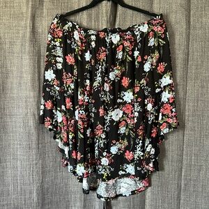 Time and tru black floral off the shoulder bell sleeve blouse size medium